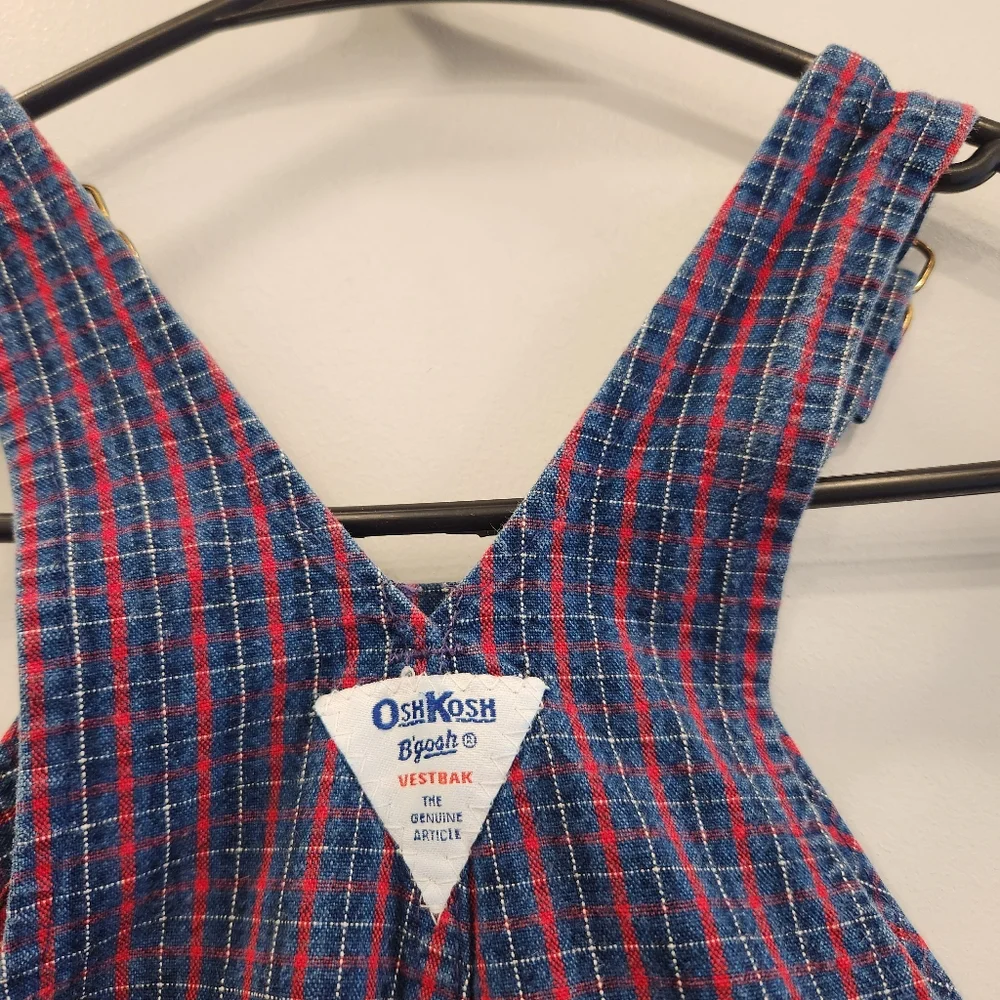 OshKosh B'gosh Plaid Vintage 90s Snap Button Overalls 100% Cotton Made In USA